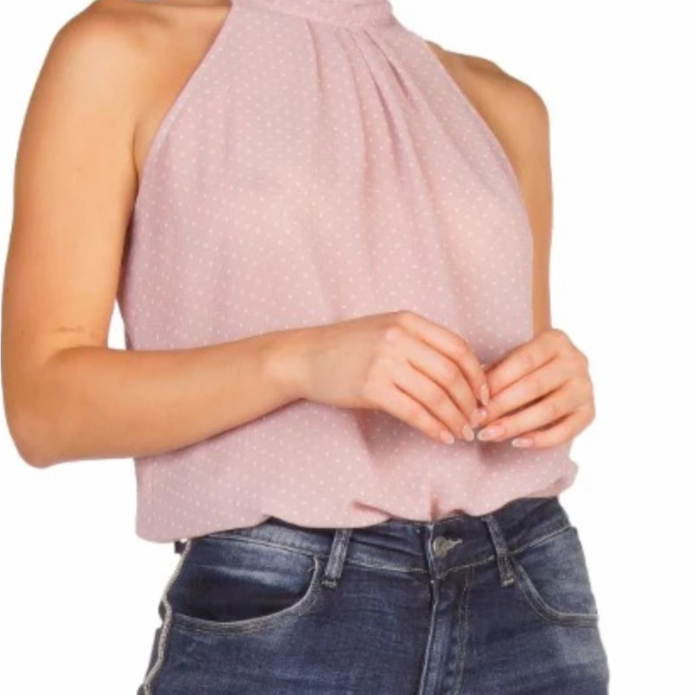 Elan women’s lilac polka dot top sleeveless turtleneck sheer size medium